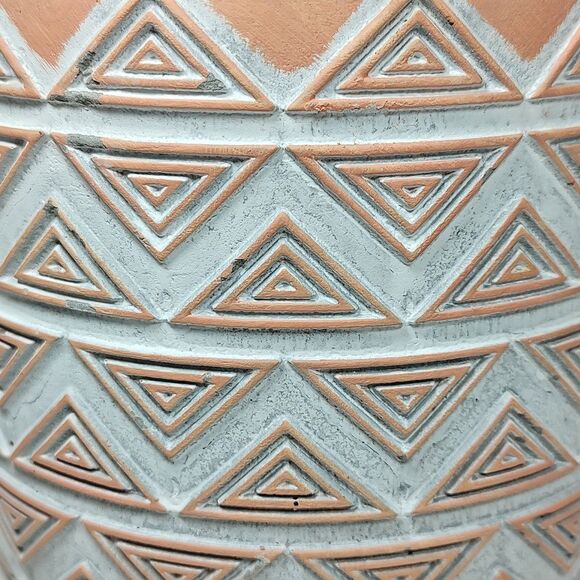 Modern Coastal Geometric Tribal Pattern Planter Pot w/ Faux Succulent Mix Peach - Picture 10 of 15